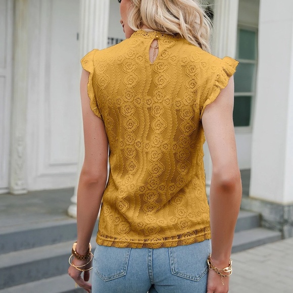 Boho Floral Lace Ruffle Sleeve Top - Picture 3 of 13